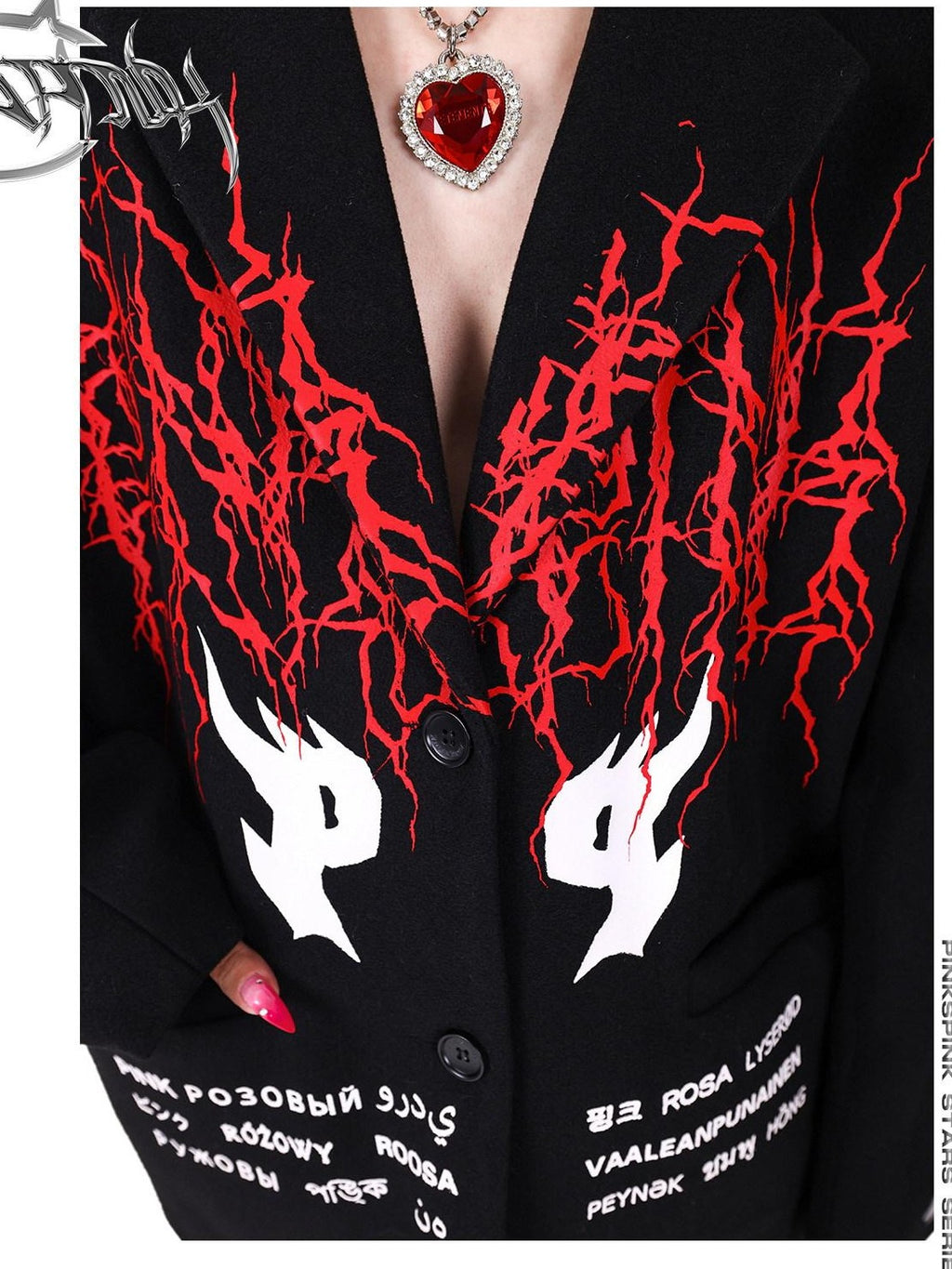 PINKSPINK Thorn Layered Structured Print Padded Shoulder Women's Quilted Wool Blazers