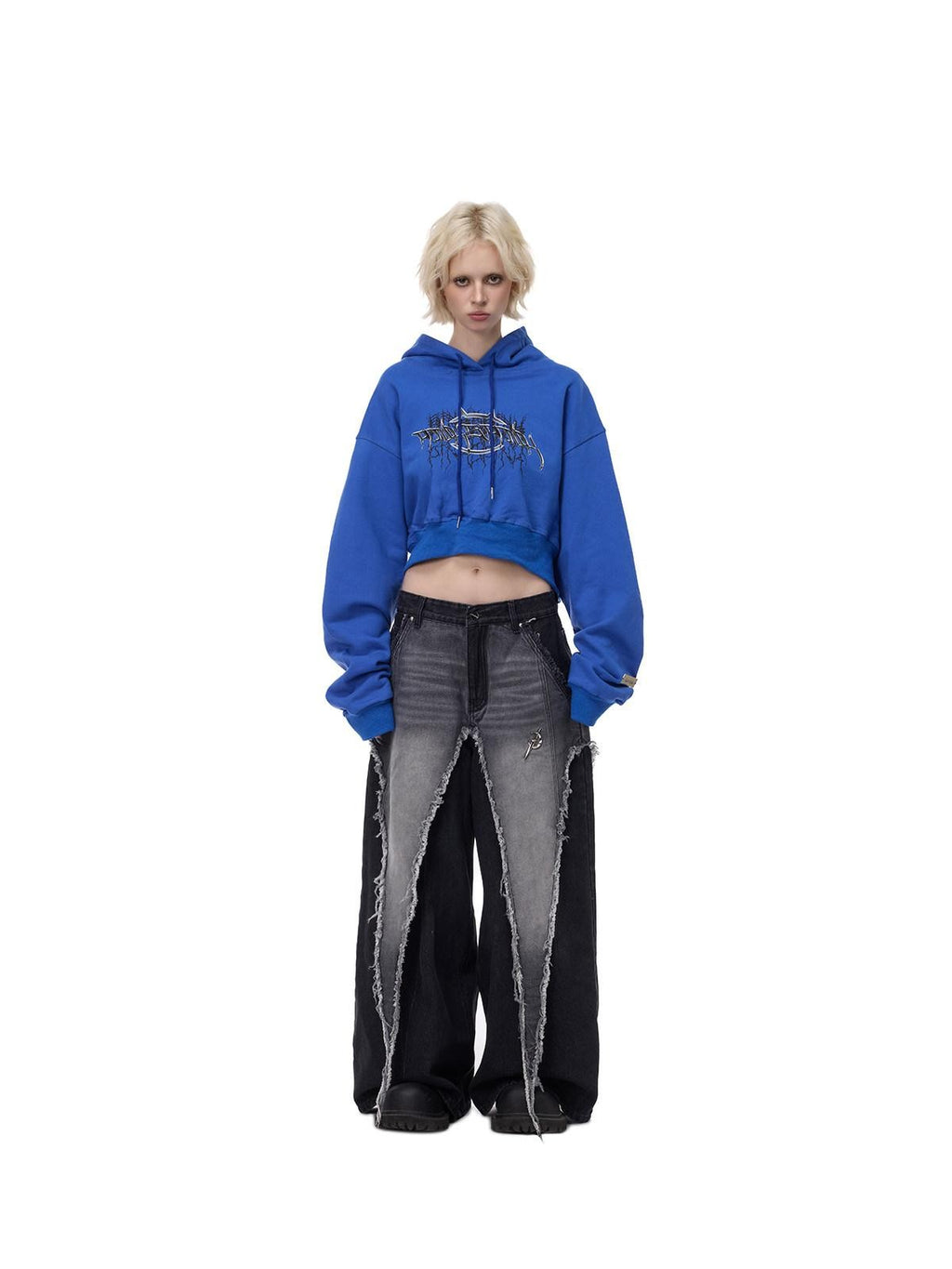 PINKSPINK Thorn Print Backless Cropped Street Hooded Fleece Women's Hoodies