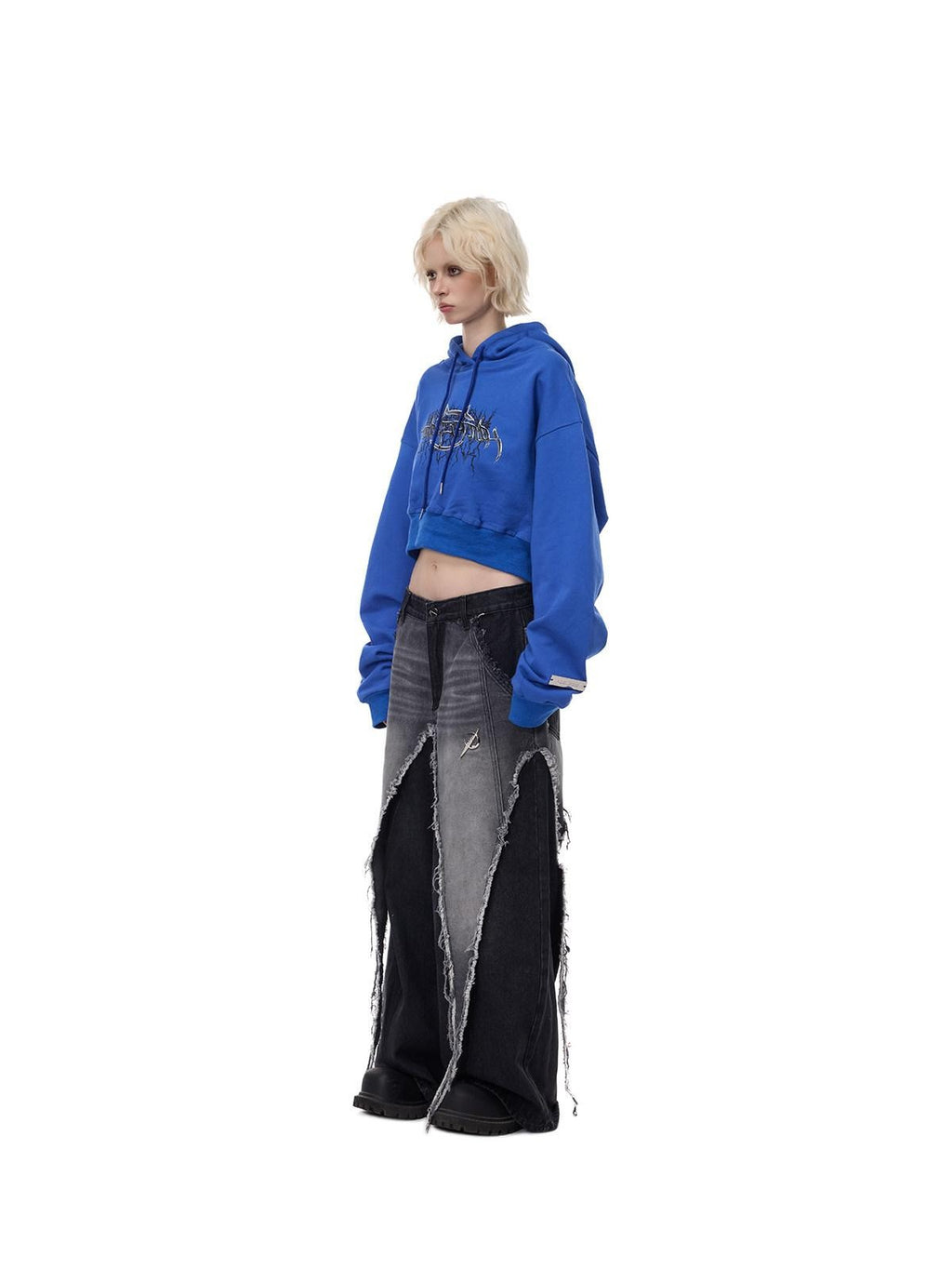 PINKSPINK Thorn Print Backless Cropped Street Hooded Fleece Women's Hoodies