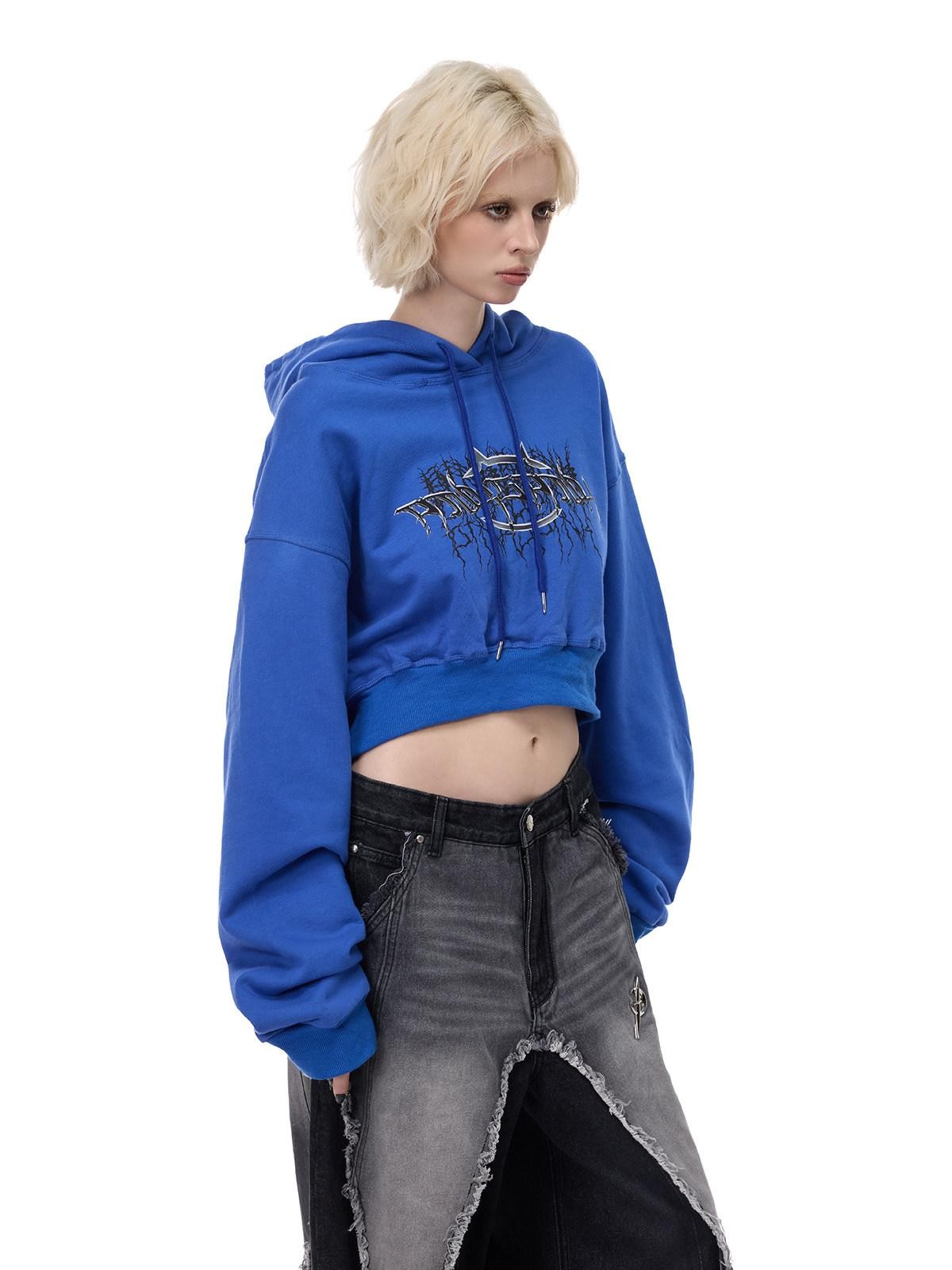 PINKSPINK Thorn Print Backless Cropped Street Hooded Fleece Women's Hoodies