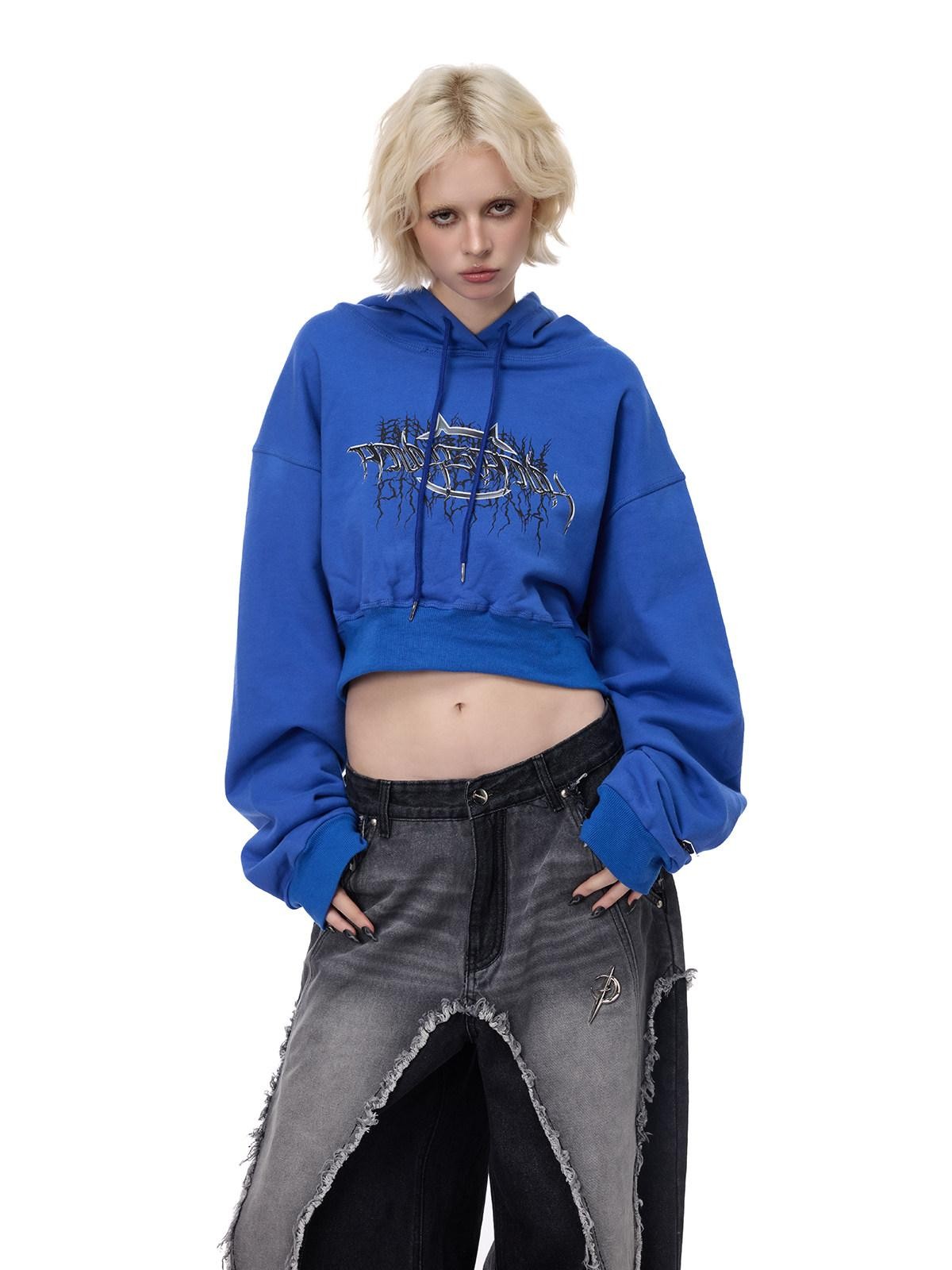 PINKSPINK Thorn Print Backless Cropped Street Hooded Fleece Women's Hoodies