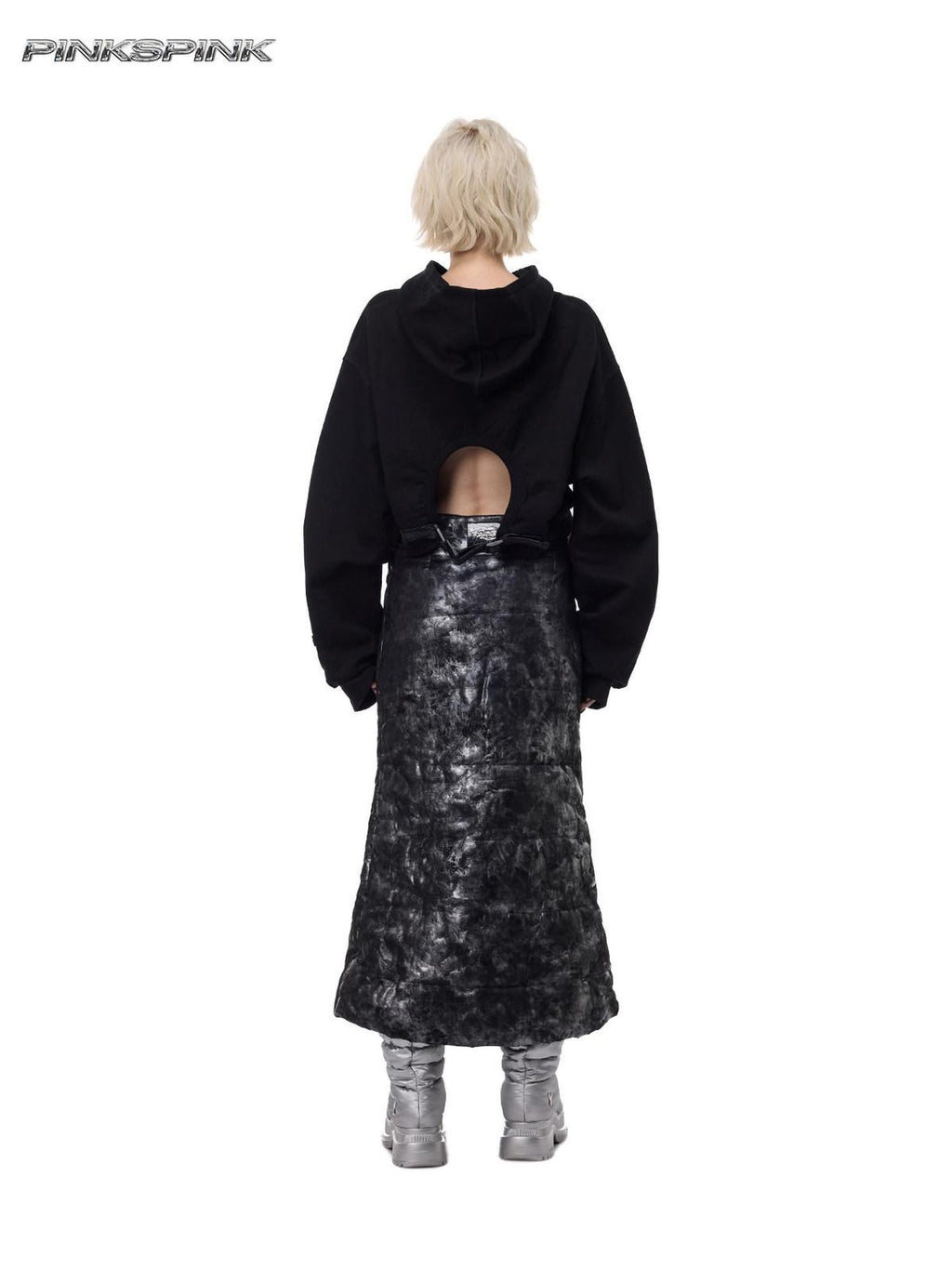 PINKSPINK Thorn Print Backless Cropped Street Hooded Fleece Women's Hoodies