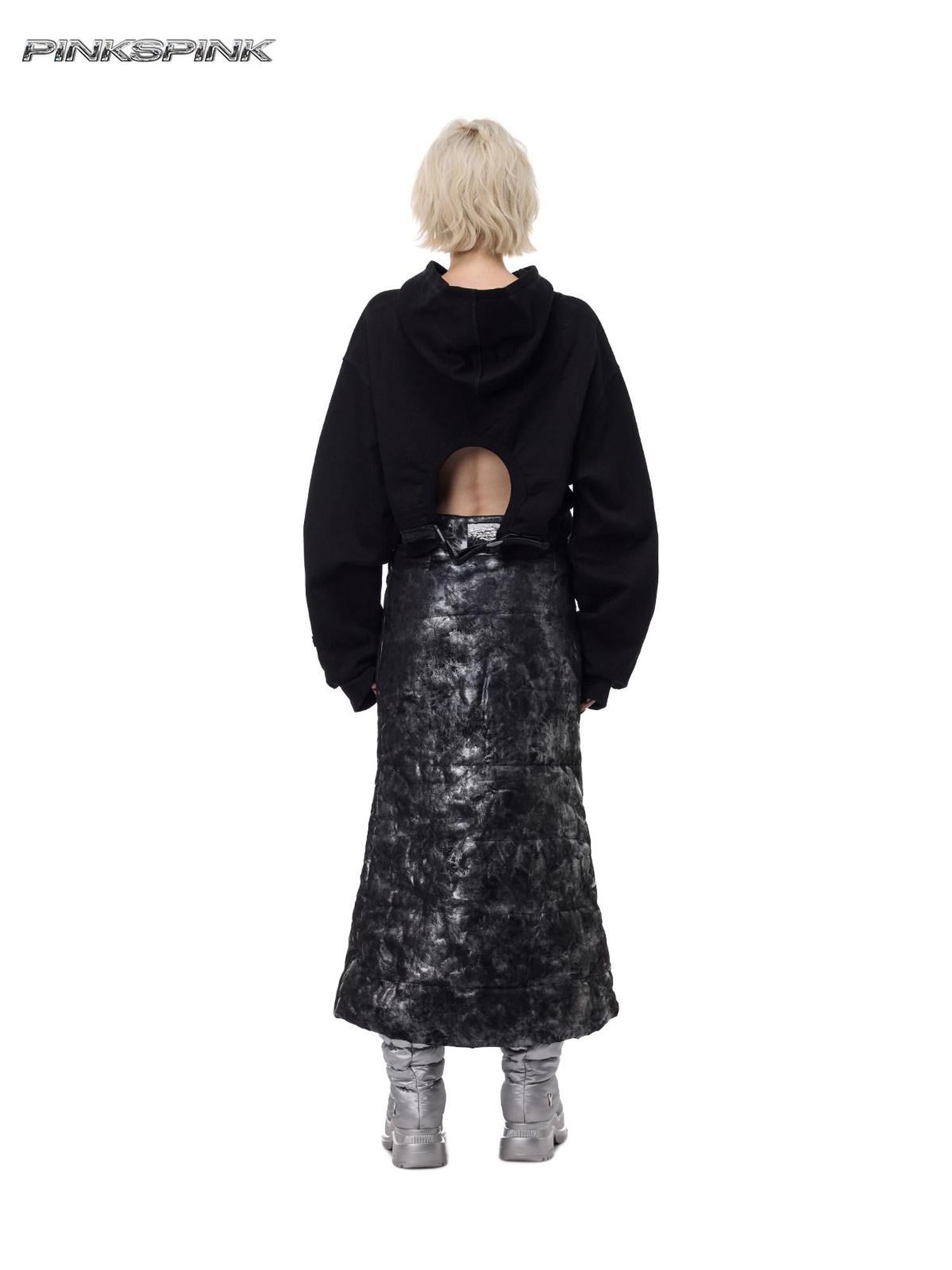 PINKSPINK Thorn Print Backless Cropped Street Hooded Fleece Women's Hoodies