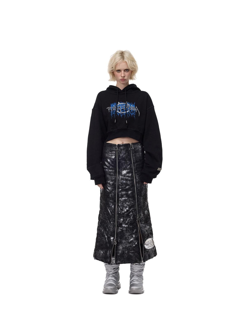 PINKSPINK Thorn Print Backless Cropped Street Hooded Fleece Women's Hoodies