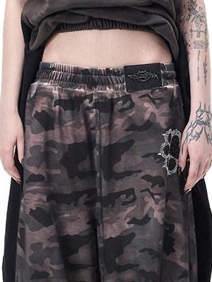 PINKSPINK Thorn Print Patchwork Embroidered Punk Rock Reworked Women's Cotton Midi Skirts