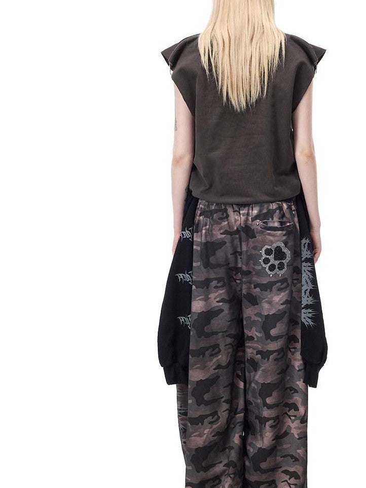 PINKSPINK Thorn Print Patchwork Embroidered Punk Rock Reworked Women's Cotton Midi Skirts