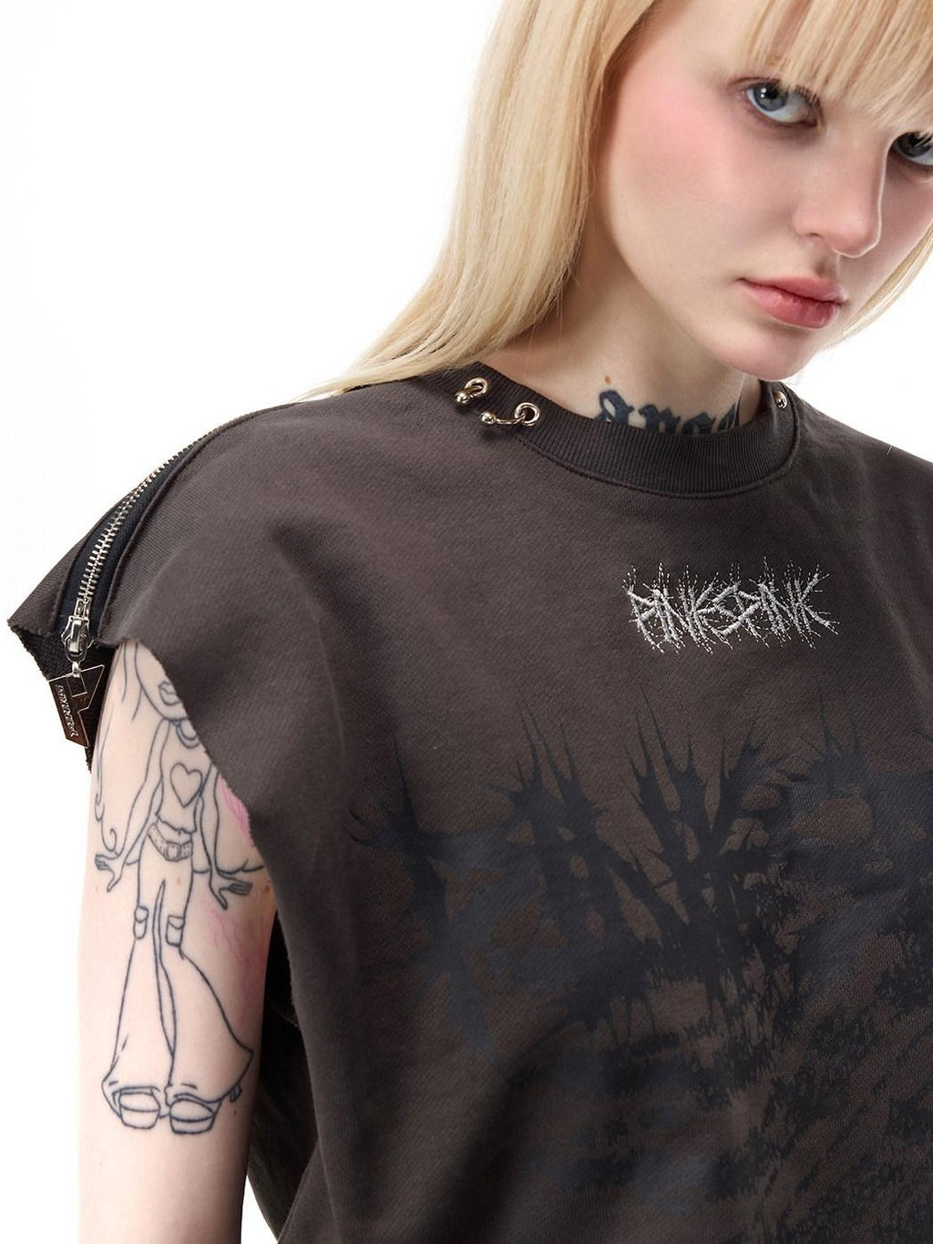 PINKSPINK Thorn Print Patchwork Embroidered Punk Rock Reworked Women's Cotton Midi Skirts