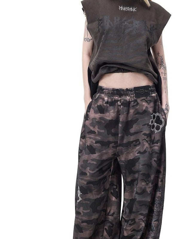 PINKSPINK Thorn Print Patchwork Embroidered Punk Rock Reworked Women's Cotton Midi Skirts