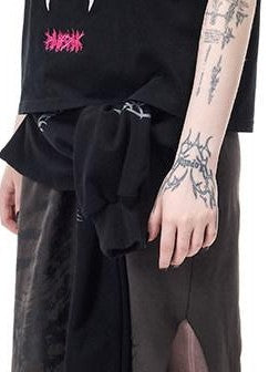 PINKSPINK Thorn Print Patchwork Embroidered Punk Rock Reworked Women's Cotton Midi Skirts