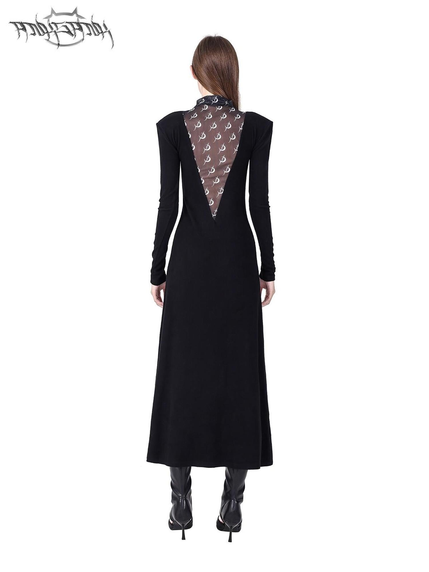 PINKSPINK Tulle Mesh Embroidered Padded Shoulder High Neck Women's Casual Maxi Dresses