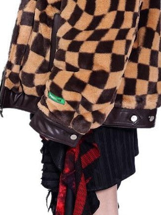 PINKSPINK Twisted Checkerboard Patchwork Print Women's Plush Quilted Fleece Jackets