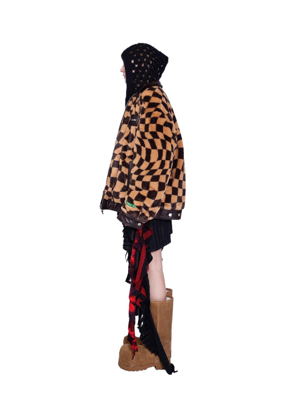 PINKSPINK Twisted Chessboard Patchwork Printed Check Women's Plush Padded Fleece Jackets