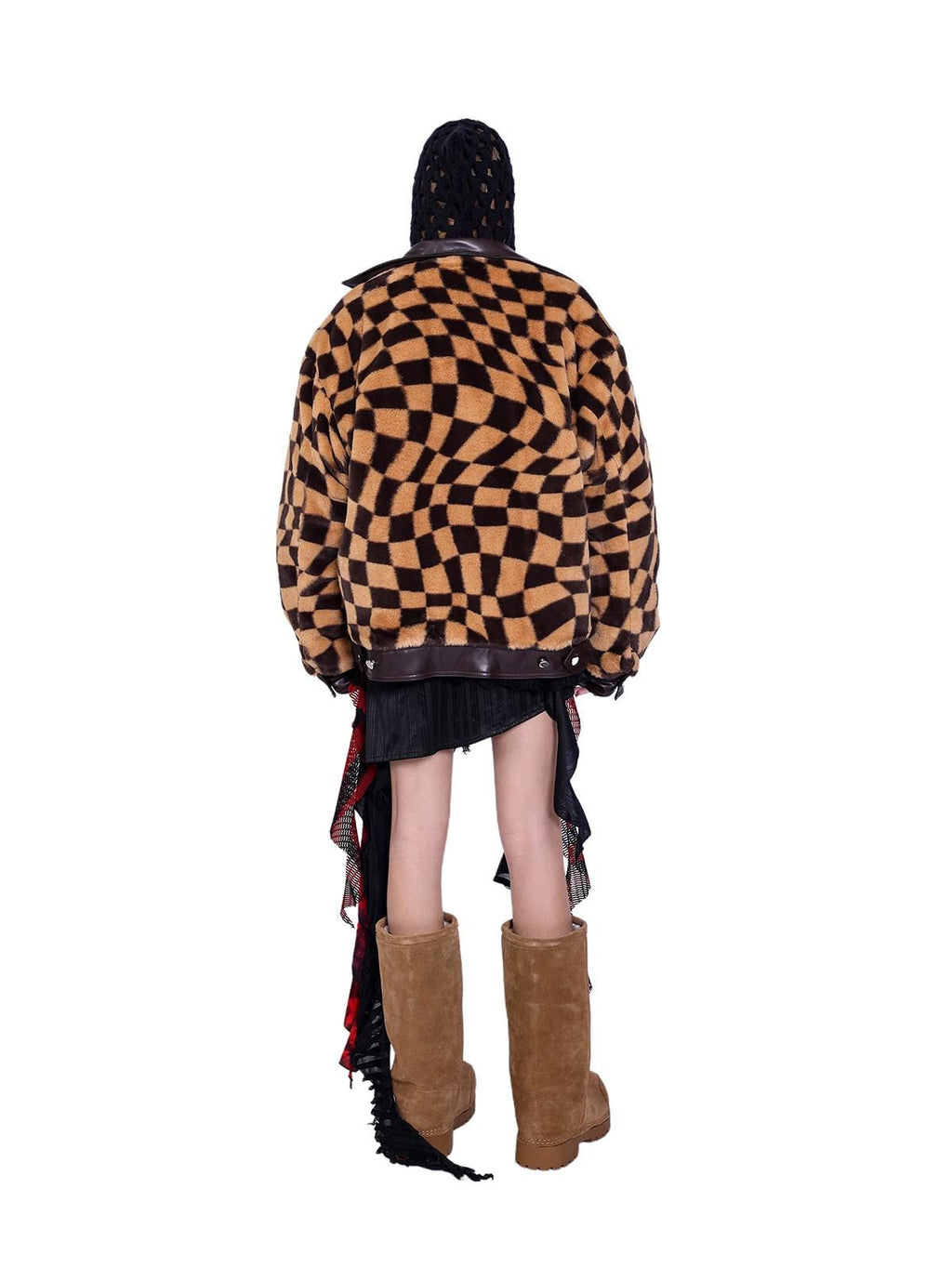 PINKSPINK Twisted Chessboard Patchwork Printed Check Women's Plush Padded Fleece Jackets