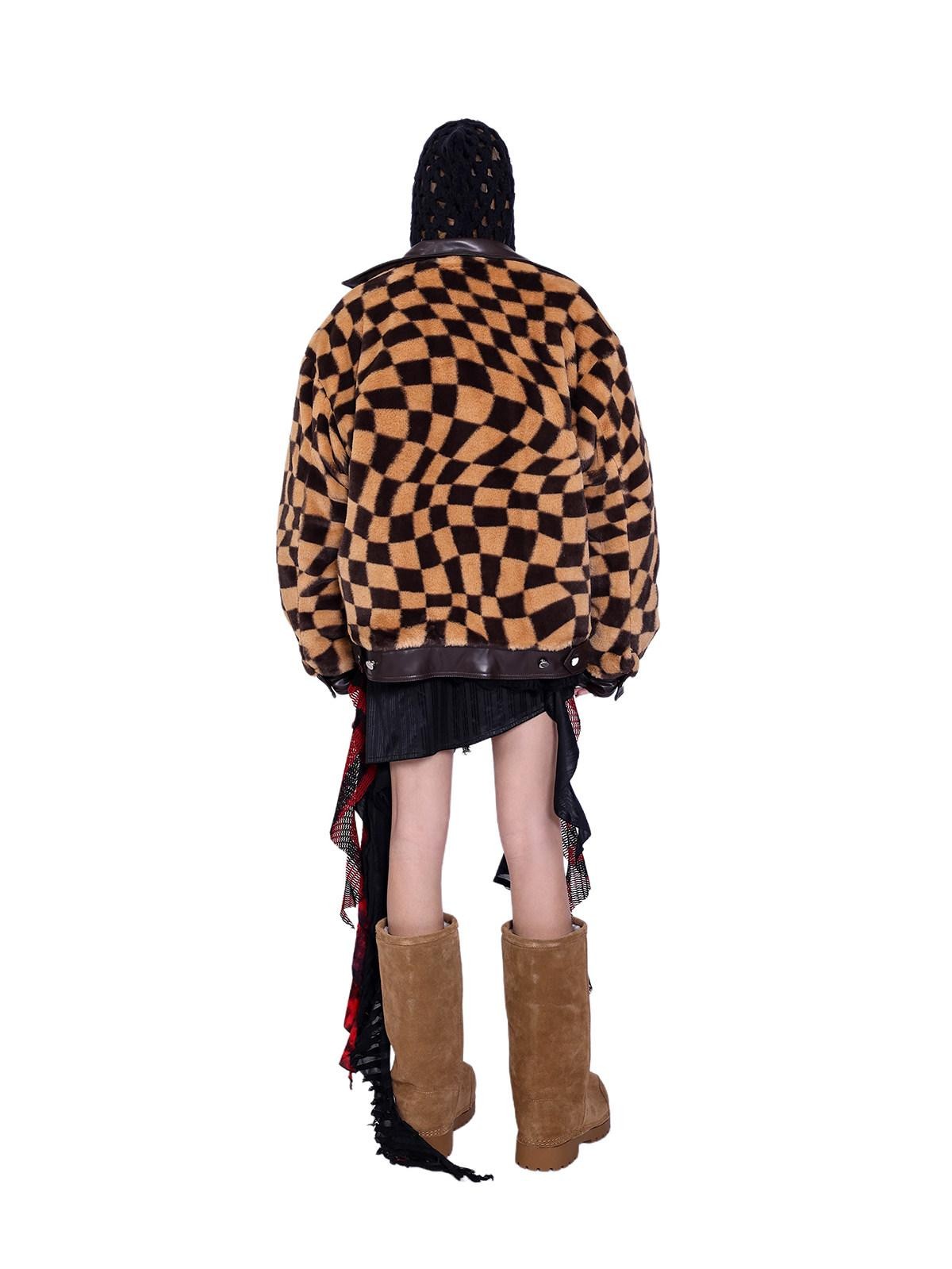 PINKSPINK Twisted Chessboard Patchwork Printed Check Women's Plush Padded Fleece Jackets