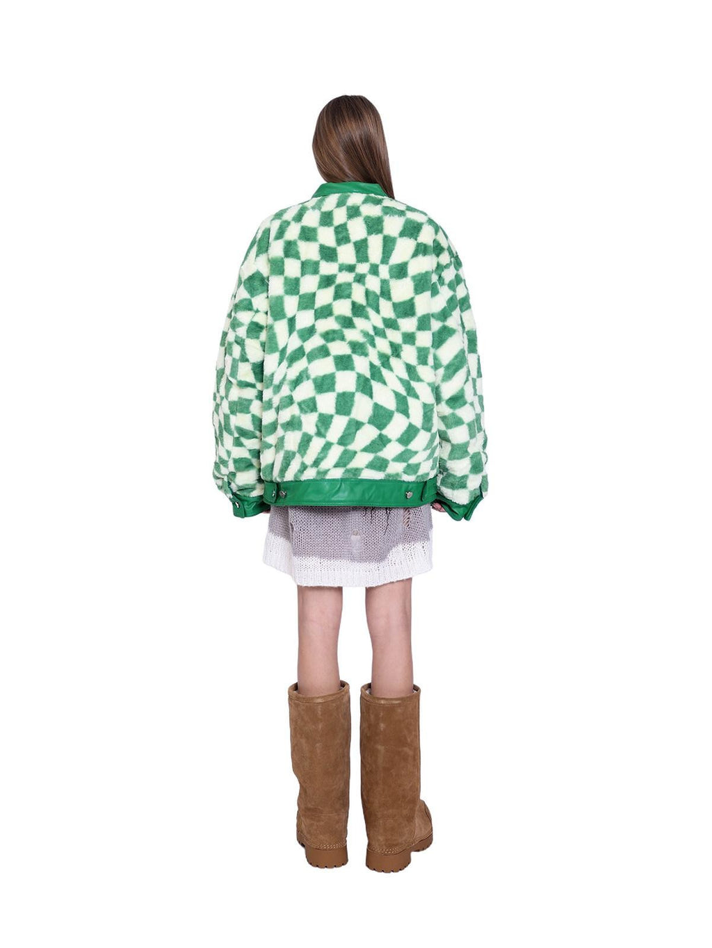 PINKSPINK Twisted Chessboard Patchwork Printed Check Women's Plush Padded Fleece Jackets