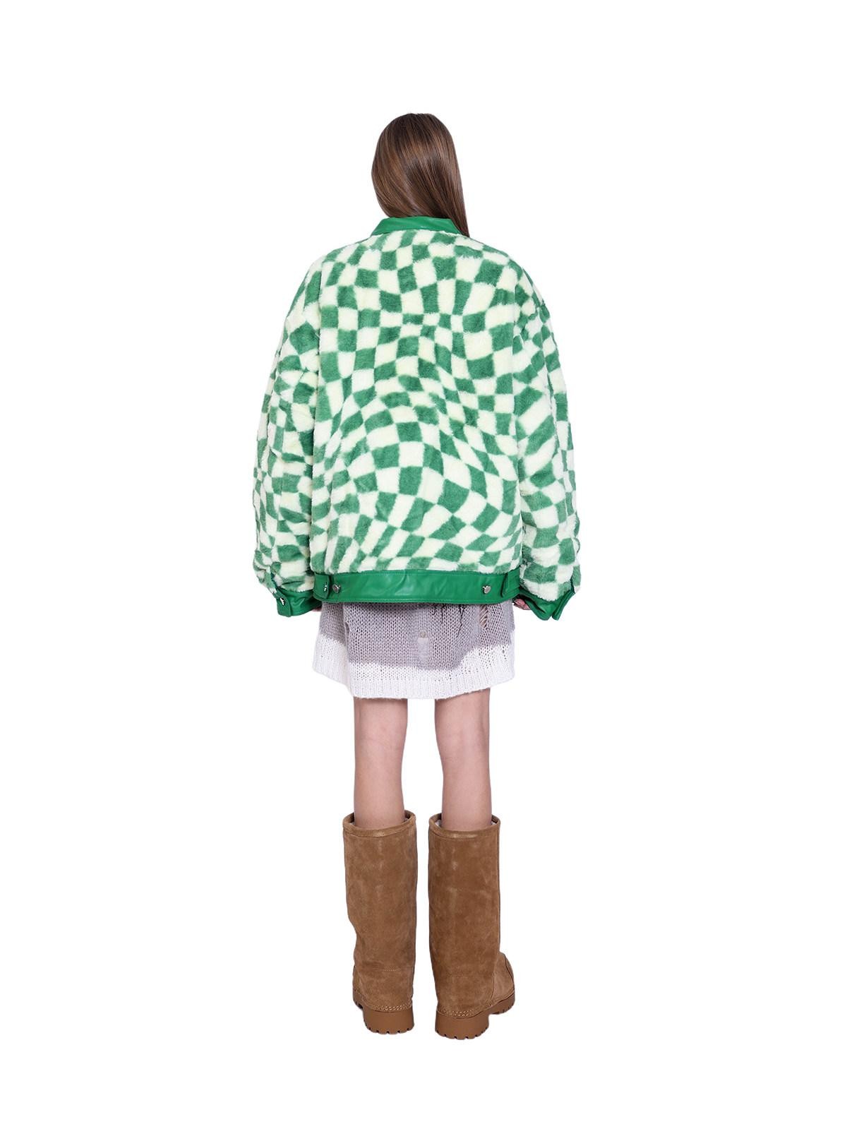 PINKSPINK Twisted Chessboard Patchwork Printed Check Women's Plush Padded Fleece Jackets