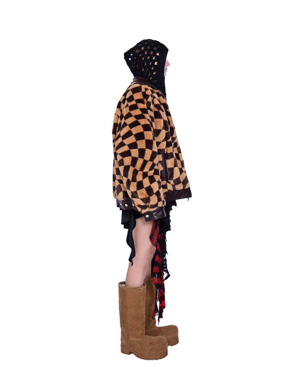 PINKSPINK Twisted Chessboard Patchwork Printed Check Women's Plush Padded Fleece Jackets