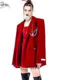 PINKSPINK Velvet Pearl Chain Padded Shoulders Oversized Women's Polyester Blazers