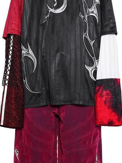 PINKSPINK Velvet Radiant Line Structured Street Waterwash Women's Red Denim Baggy Jeans
