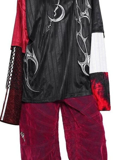 PINKSPINK Velvet Radiant Line Structured Street Waterwash Women's Red Denim Baggy Jeans