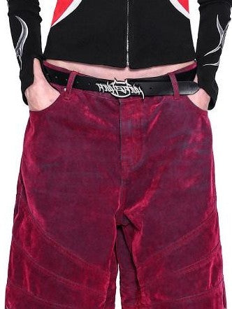 PINKSPINK Velvet Radiant Line Structured Street Waterwash Women's Red Denim Baggy Jeans