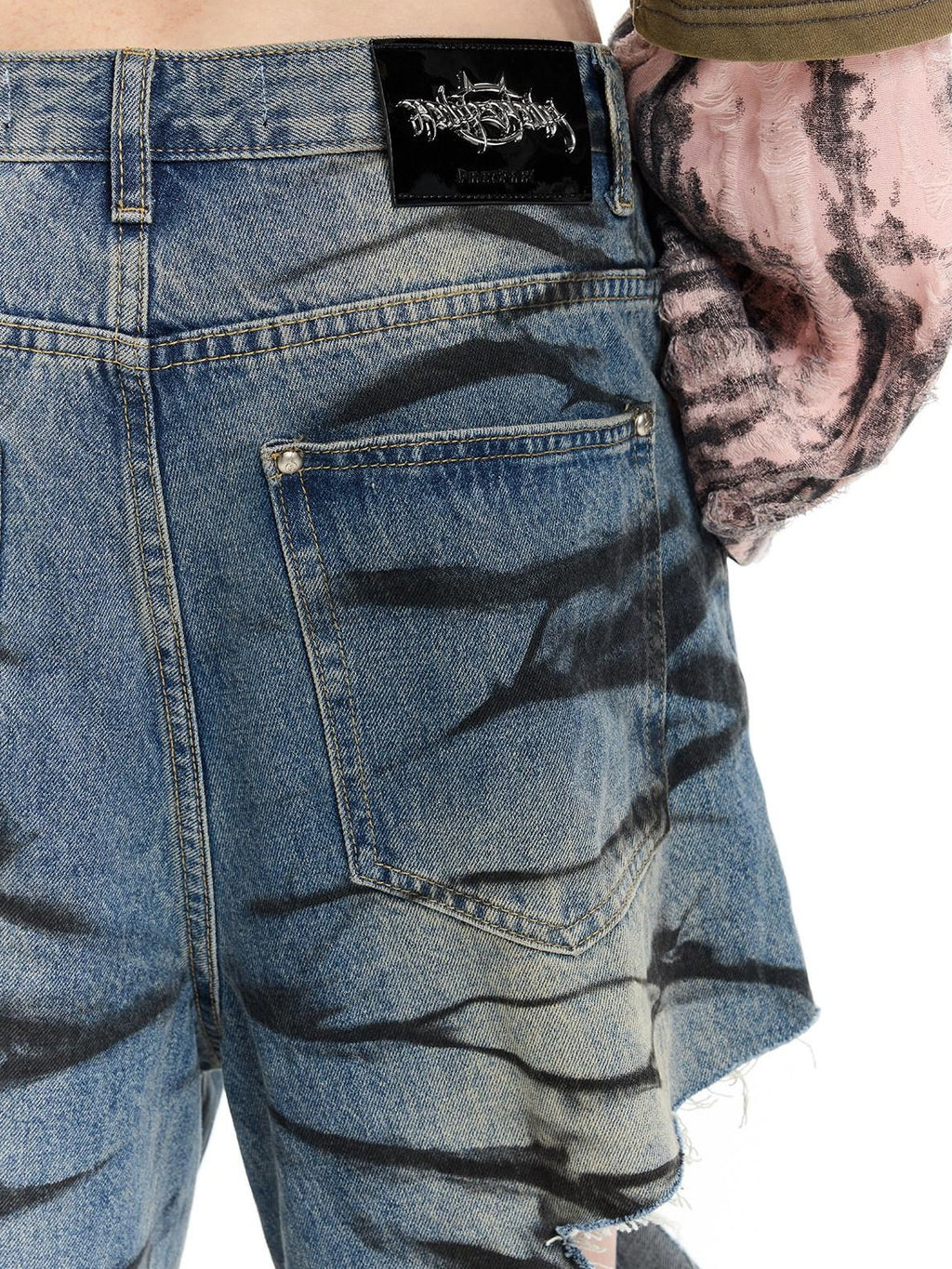 PINKSPINK Washed Blue Layered Graffiti Loose Low Waist Women's Denim Ripped Jeans