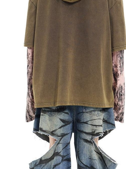 PINKSPINK Washed Blue Layered Graffiti Loose Low Waist Women's Denim Ripped Jeans