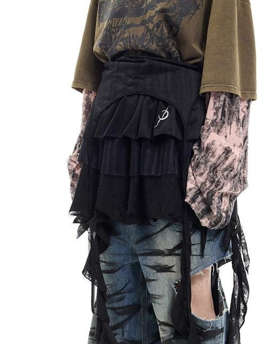 PINKSPINK Washed Blue Layered Graffiti Loose Low Waist Women's Denim Ripped Jeans