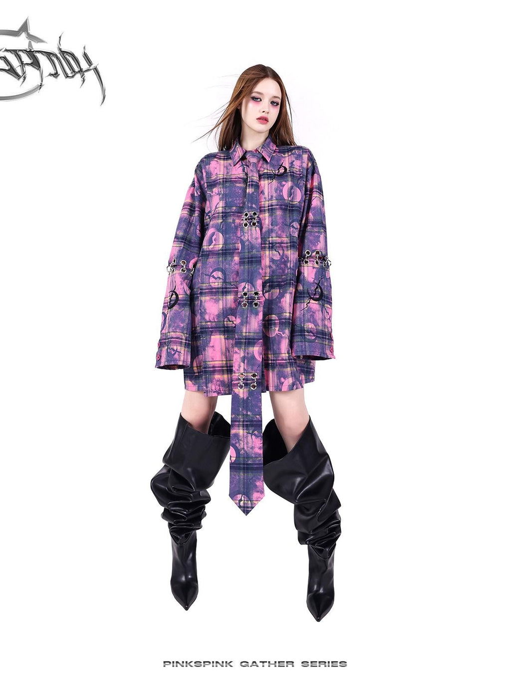 PINKSPINK Wasteland Pink Plaid Arrowhead Structural Connection Extra Long Women's Neckties