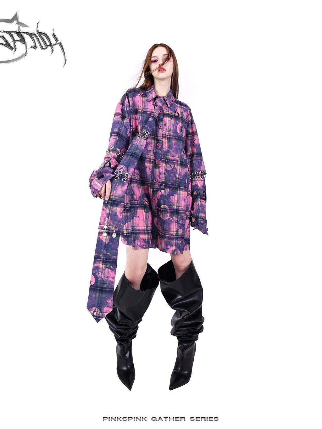 PINKSPINK Wasteland Pink Plaid Arrowhead Structural Connection Extra Long Women's Neckties