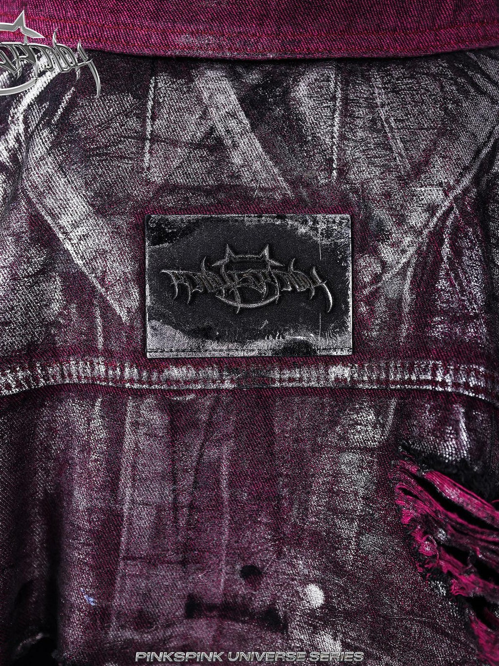 PINKSPINK Wasteland Pink Silver Coated Embroidered Distressed Women's Cotton Denim Jackets