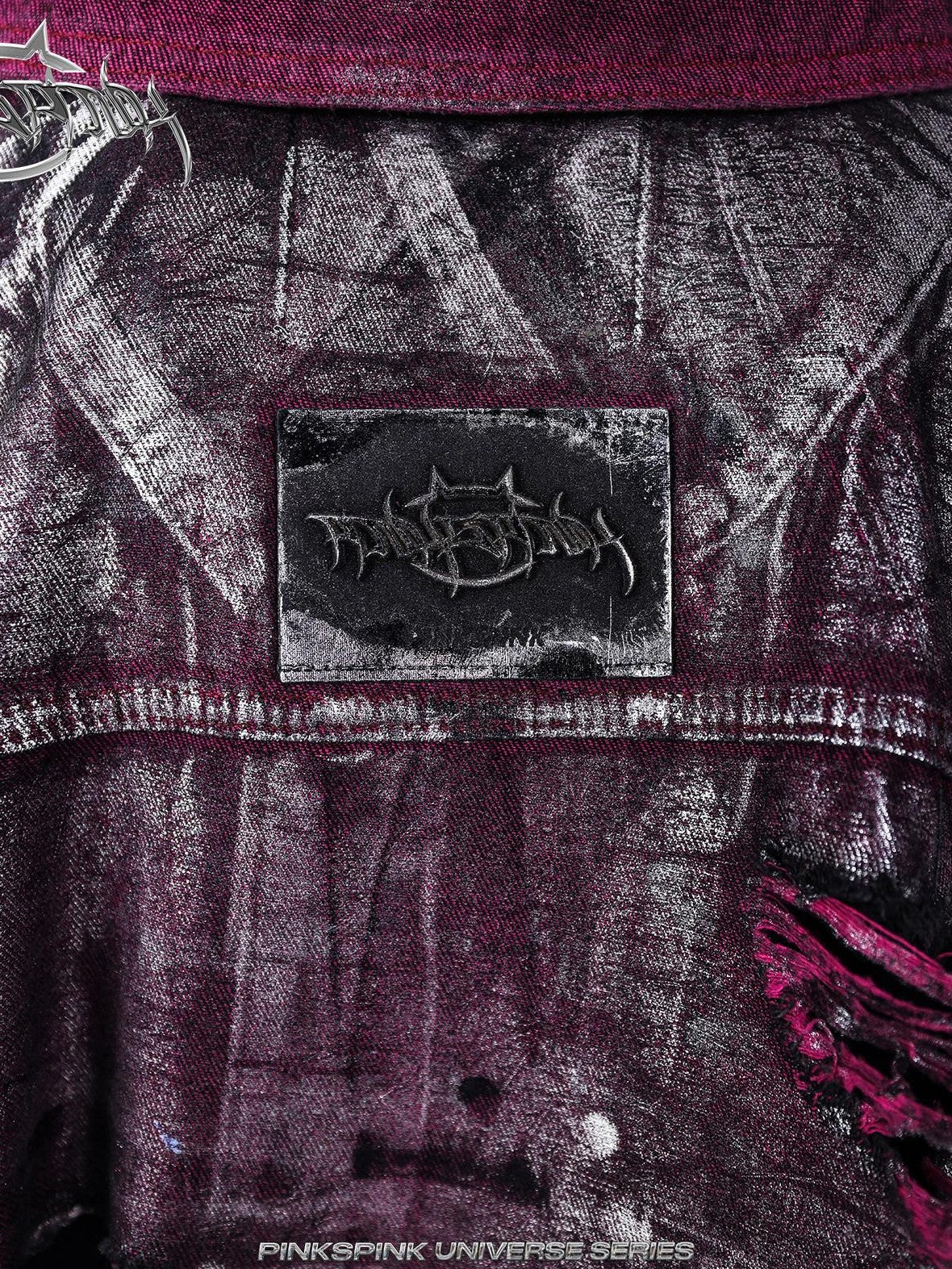 PINKSPINK Wasteland Pink Silver Coated Embroidered Distressed Women's Cotton Denim Jackets
