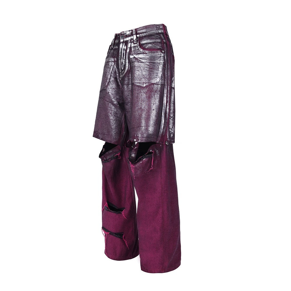 PINKSPINK_Wasteland_Pink_Silver_Coated_Split_Hem_Frayed_Women's_Denim_Ripped_Jeans_731798143235_MISSTT