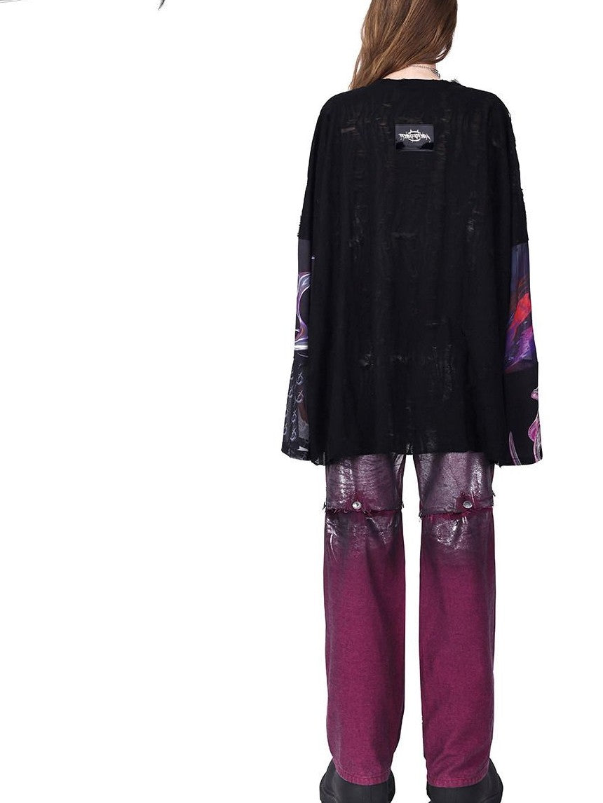 PINKSPINK Wasteland Pink Silver Coated Split Hem Frayed Women's Denim Ripped Jeans