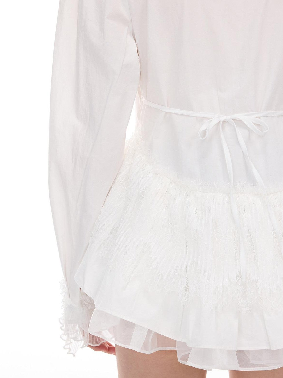 PINKSPINK White Lace Ruffle Polo Collar Button Long Sleeve Women's Sun Protection Shirts