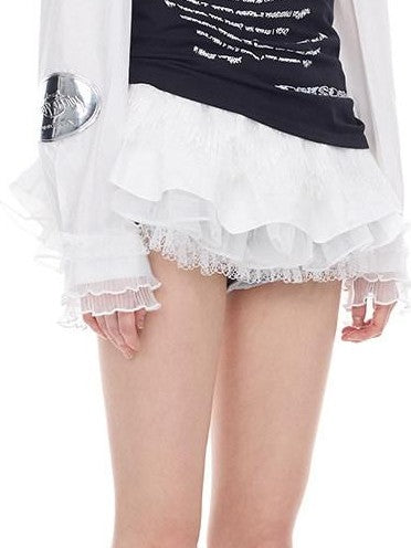 PINKSPINK White Lace Ruffle Polo Collar Button Long Sleeve Women's Sun Protection Shirts