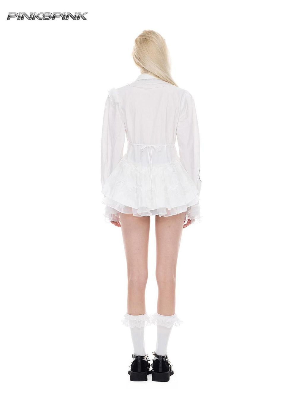 PINKSPINK White Lace Ruffle Polo Collar Button Long Sleeve Women's Sun Protection Shirts