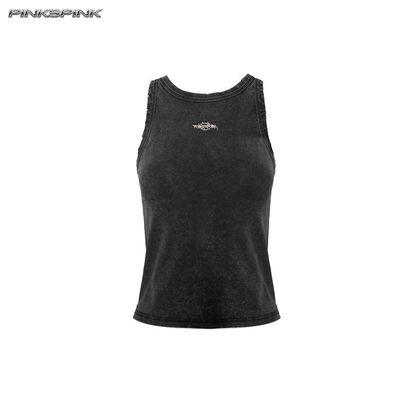 PINKSPINK_Y2k_Metal_Logo_Text_Slim_Fit_Cropped_Washed_Women's_Mesh_Tank_Tops_933636694905_MISSTT