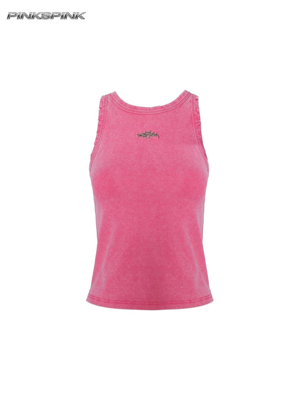 PINKSPINK Y2k Metal Logo Text Slim Fit Cropped Washed Women's Mesh Tank Tops