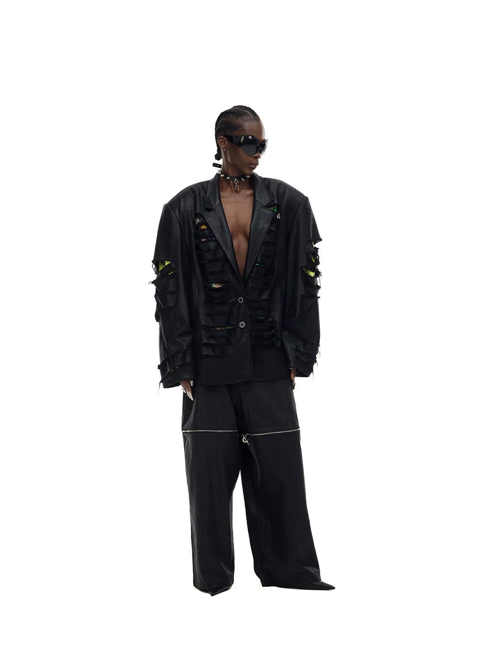 PINKSPINK Y2k Metallic Coated Low Waist Zipper Loose Women's Denim Straight-leg Pants