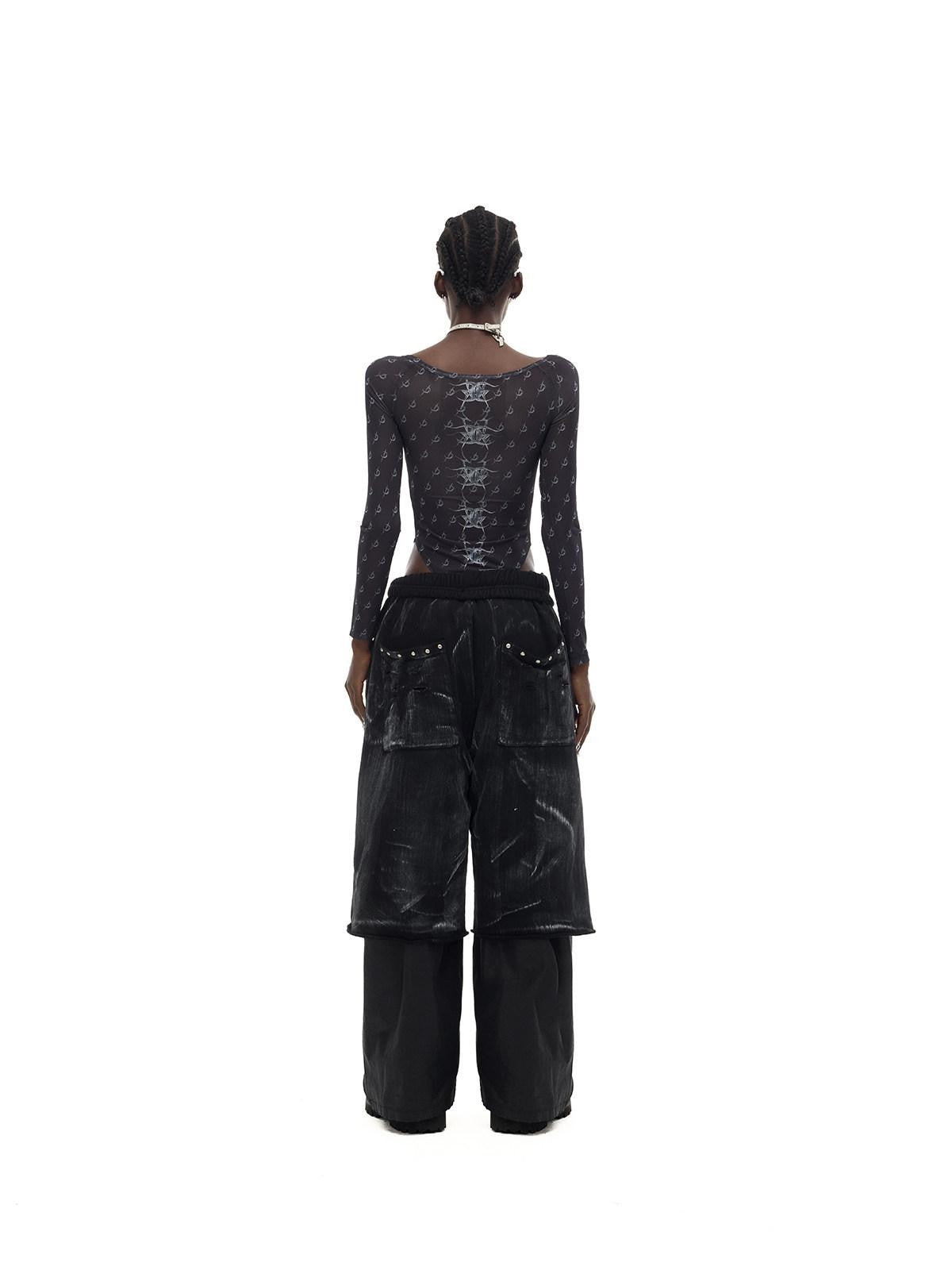 PINKSPINK Y2k Metallic Coated Low Waist Zipper Loose Women's Denim Straight-leg Pants