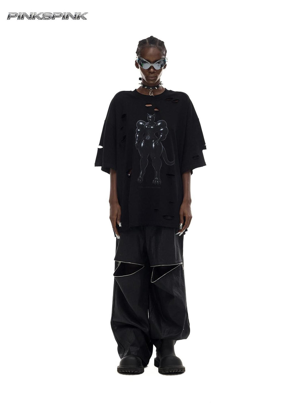 PINKSPINK Y2k Metallic Coated Low Waist Zipper Loose Women's Denim Straight-leg Pants