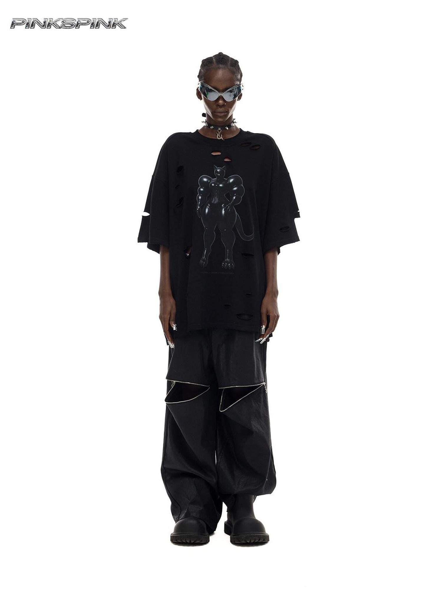 PINKSPINK Y2k Metallic Coated Low Waist Zipper Loose Women's Denim Straight-leg Pants