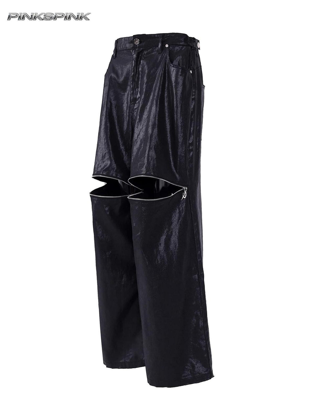 PINKSPINK Y2k Metallic Coated Low Waist Zipper Loose Women's Denim Straight-leg Pants