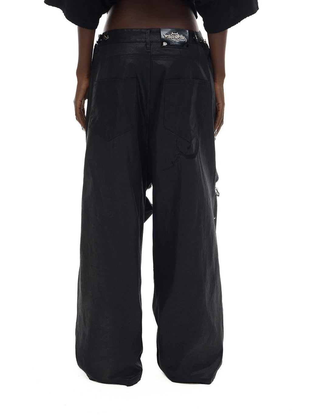 PINKSPINK Y2k Metallic Coated Low Waist Zipper Loose Women's Denim Straight-leg Pants