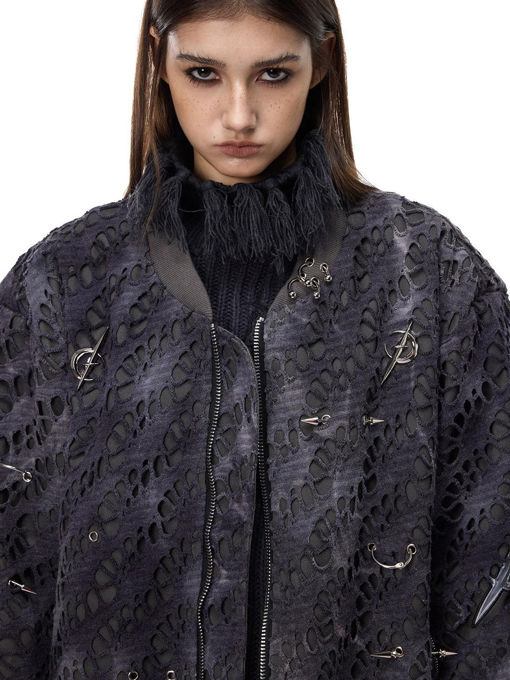 PINKSPINK Y2k Reconstructed Patchwork Studded Women's Cotton Puffer Jackets