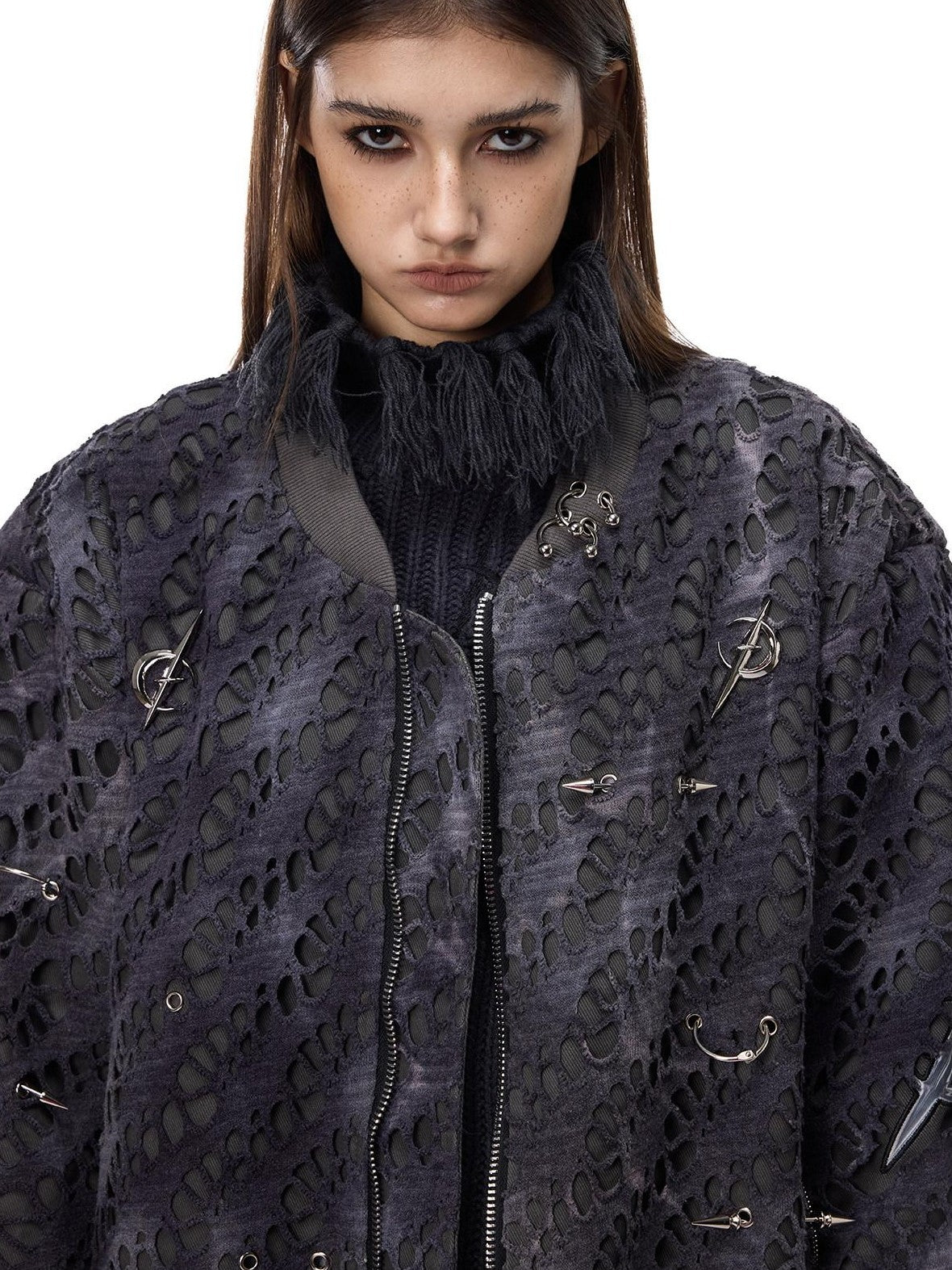PINKSPINK Y2k Reconstructed Patchwork Studded Women's Cotton Puffer Jackets
