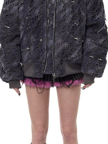 PINKSPINK Y2k Reconstructed Patchwork Studded Women's Cotton Puffer Jackets