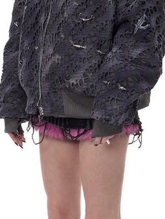 PINKSPINK Y2k Reconstructed Patchwork Studded Women's Cotton Puffer Jackets