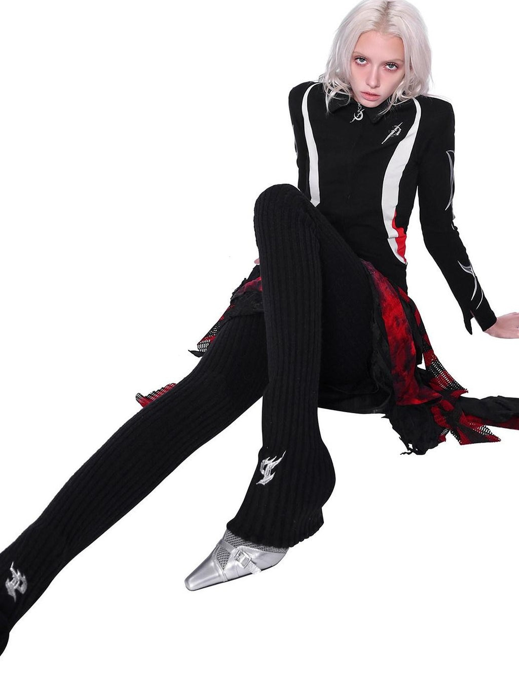 PINKSPINK Y3k Racing Stripe Spliced Zip Polo Collar Women's Cotton Stretch Cardigans